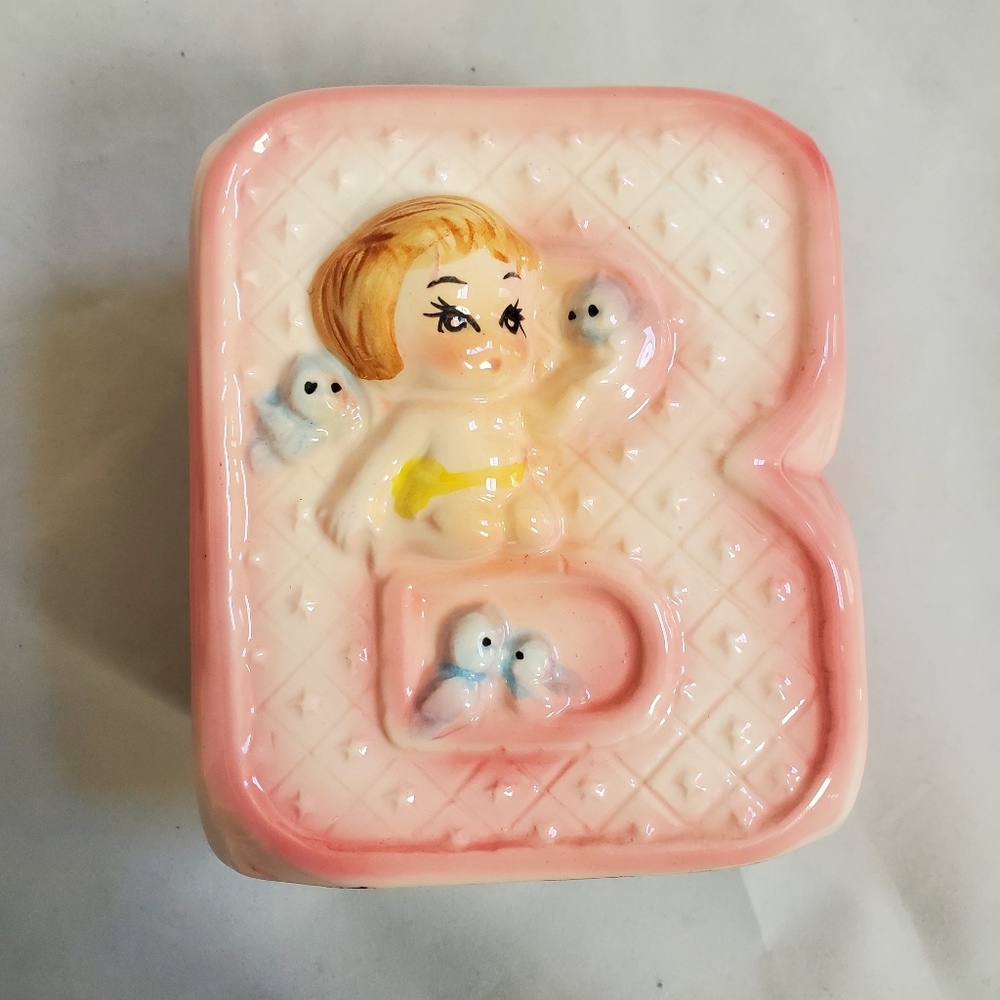 Vintage Girl Baby Block Planter Vase